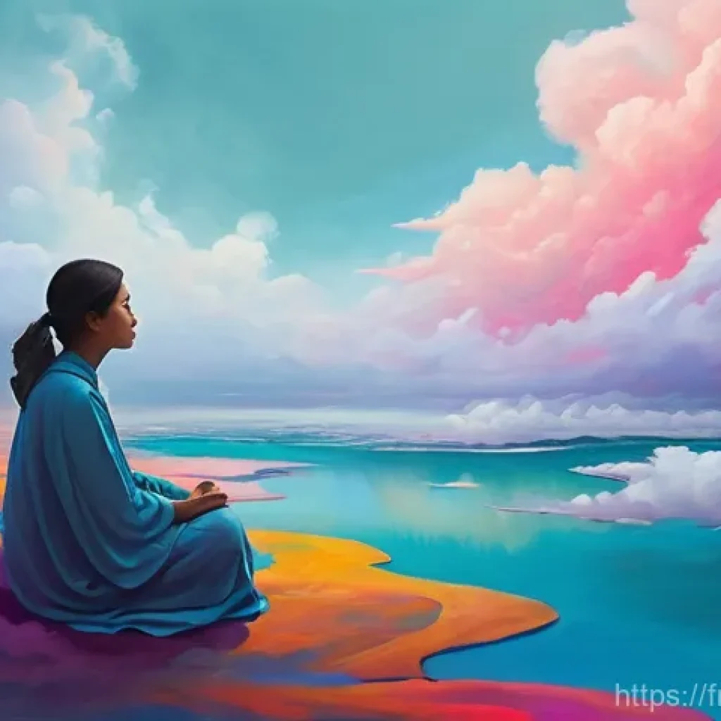 내적 충돌 화해를 위한 실질적 팁 - **Prompt:** A serene, ethereal portrait of a person in a contemplative pose, seated on a split path ...