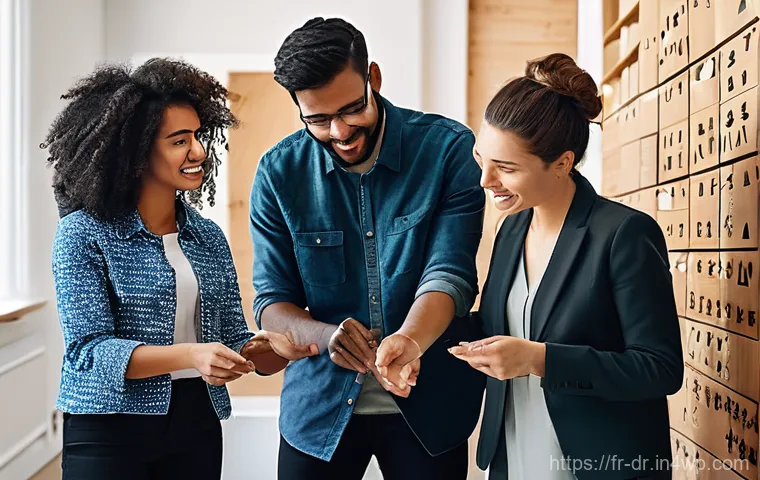 내적 충돌 해결을 위한 팀 빌딩 활동 - **Prompt: Overcoming Communication Barriers in a Hybrid Workplace**
    A vibrant and diverse group ...