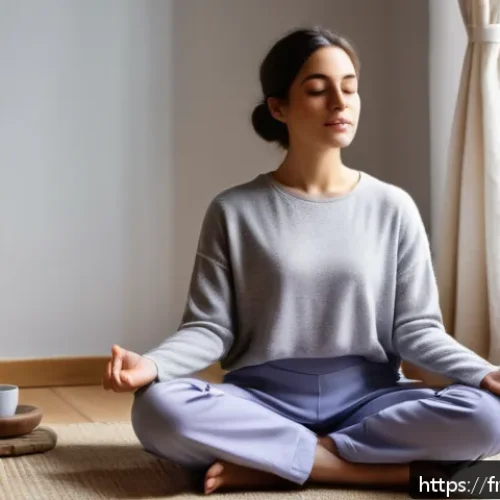 정신적 내적 충돌의 징후와 증상 파악하기 - A serene indoor scene showing a young adult woman practicing mindfulness meditation in a softly lit ...